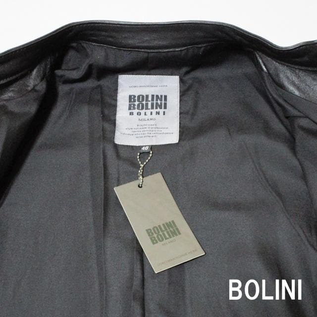 シンゲン　BORINI高級ラムレザーシングルライダースジャケット/黒/48