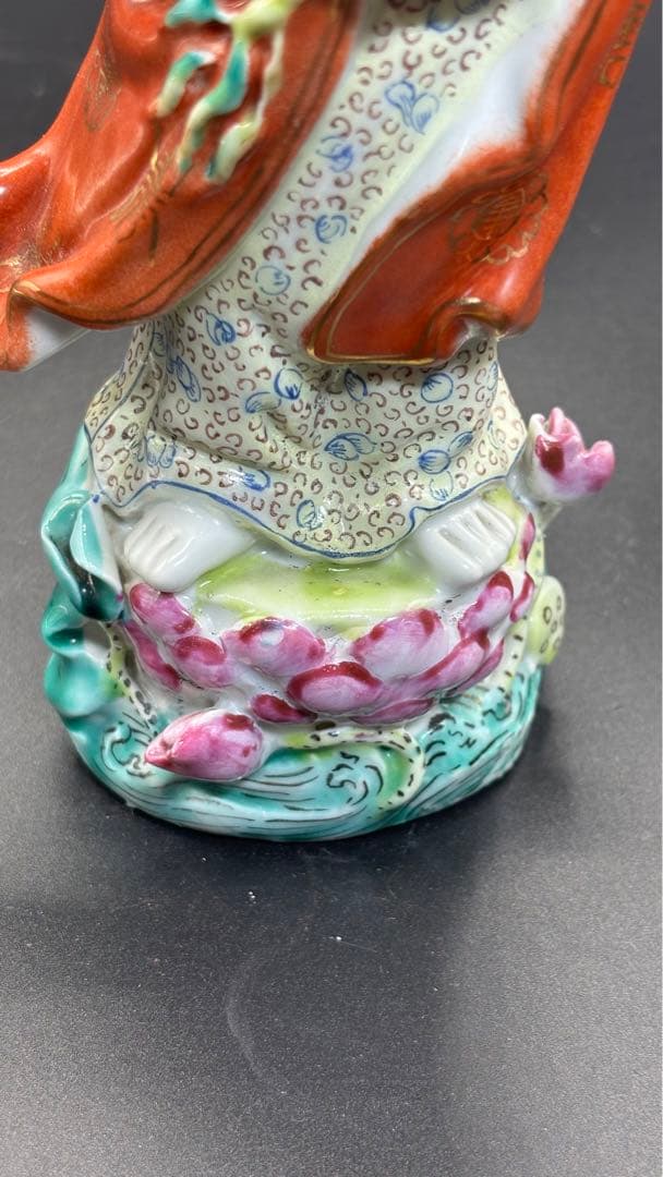 004 中国美術 色絵陶人形 高さ25cm 置物 オブジェ 古董品 觀音像