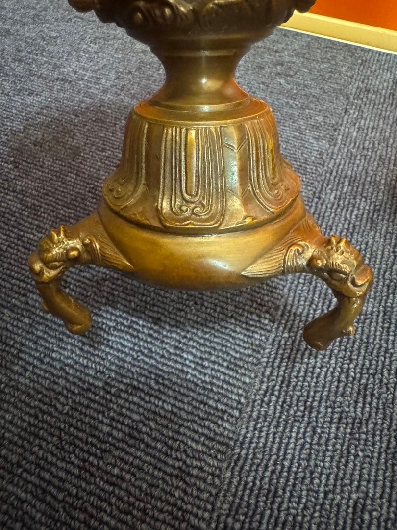 1904  春甫造　古銅　仏具 木瓜菖蒲型五具足　火立2客　花立2客　香炉1客