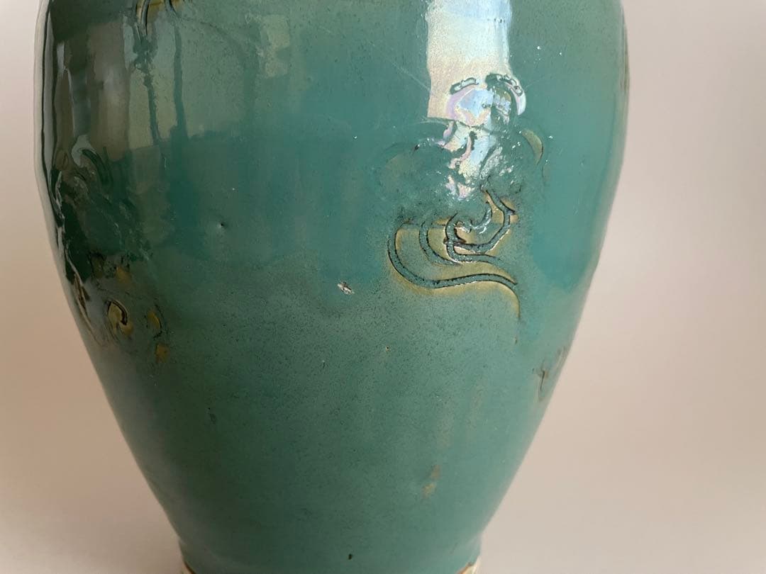 20世紀 琉球古典焼 緑釉龍雲文壺 壺屋焼 オーグスヤー 骨董古美術 民藝 花器