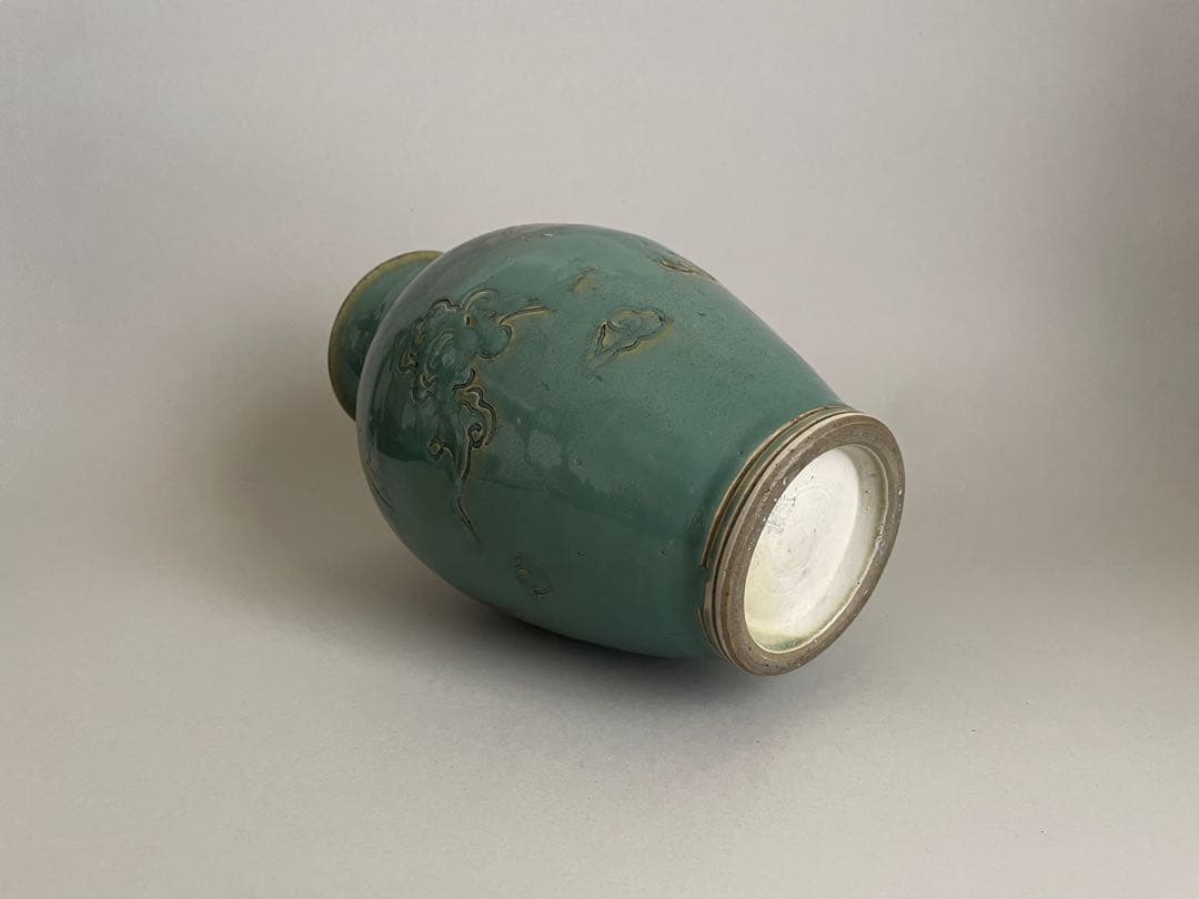 20世紀 琉球古典焼 緑釉龍雲文壺 壺屋焼 オーグスヤー 骨董古美術 民藝 花器