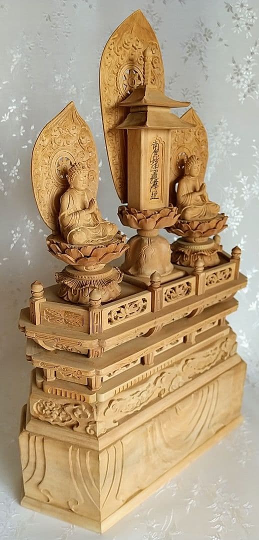 三宝尊 [中#82] 題目宝塔 釈迦如来坐像 多宝如来坐像 ◆白檀 木彫 仏像