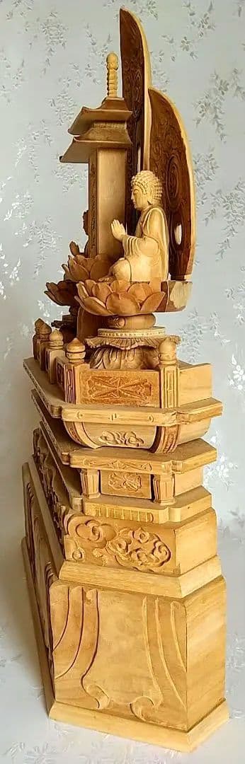 三宝尊 [中#82] 題目宝塔 釈迦如来坐像 多宝如来坐像 ◆白檀 木彫 仏像