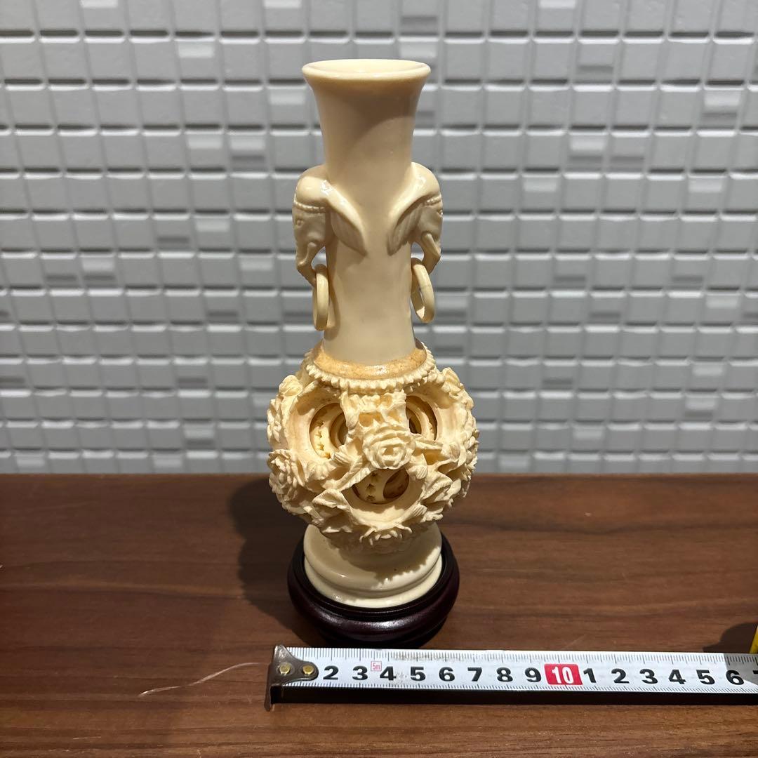 中国美術 象牙調 多層球 花瓶 彫刻 工芸品 置物