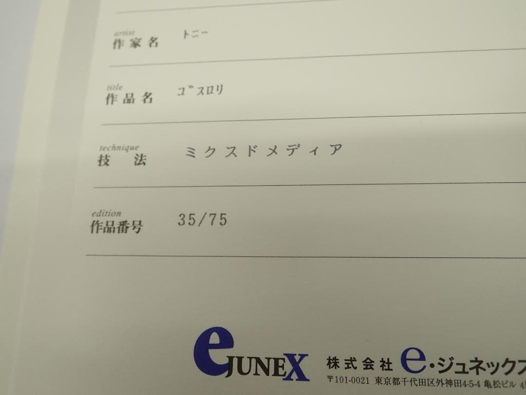 ⑧未使用・保証書付 Tony トニー「ゴスロリ」ミクスドメディア　アールビバン