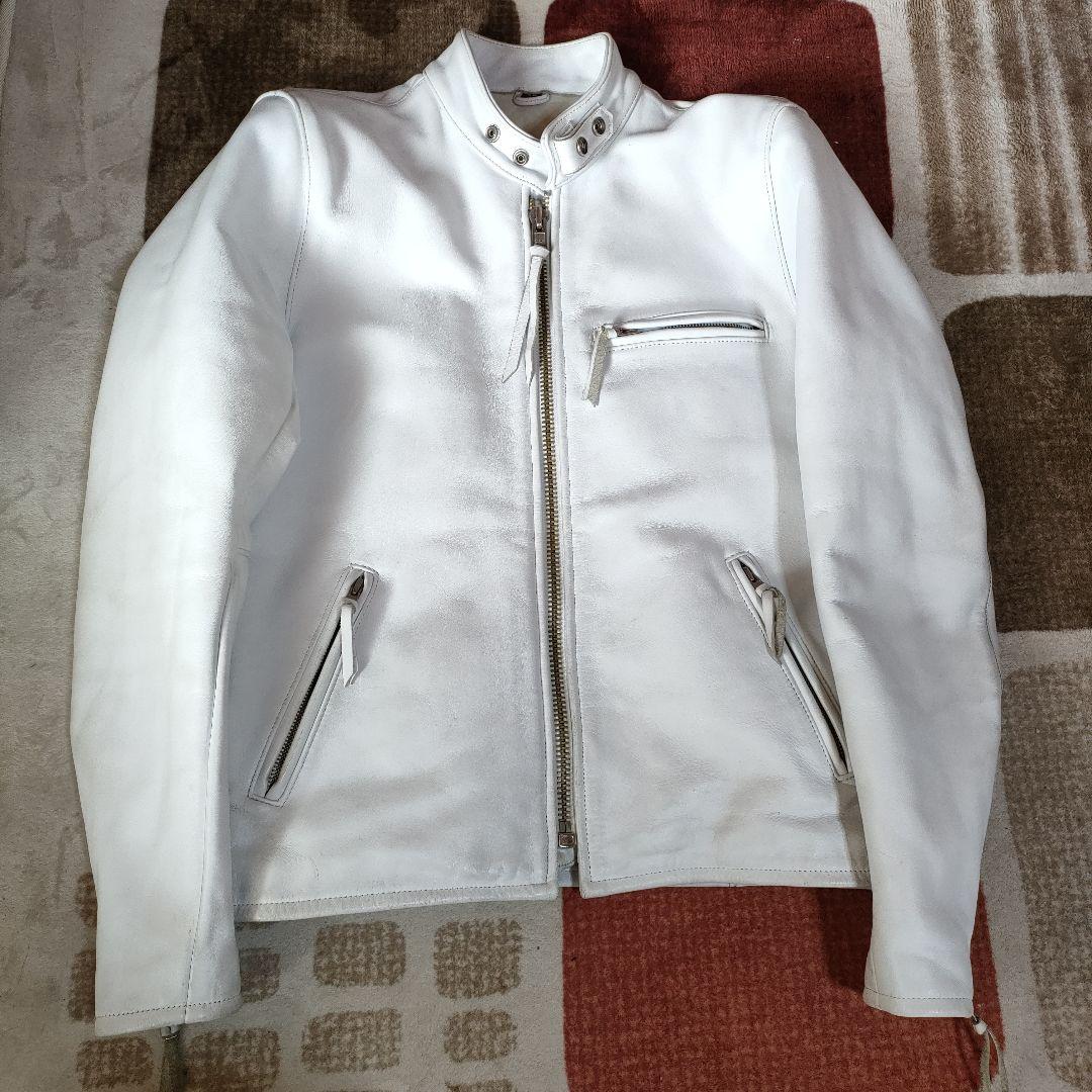 ホワイト シングルライダースジャケット　フリーダム　ヴィンテージ　３８