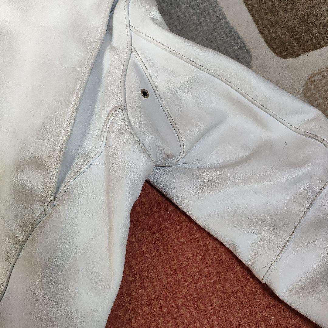 ホワイト シングルライダースジャケット　フリーダム　ヴィンテージ　３８