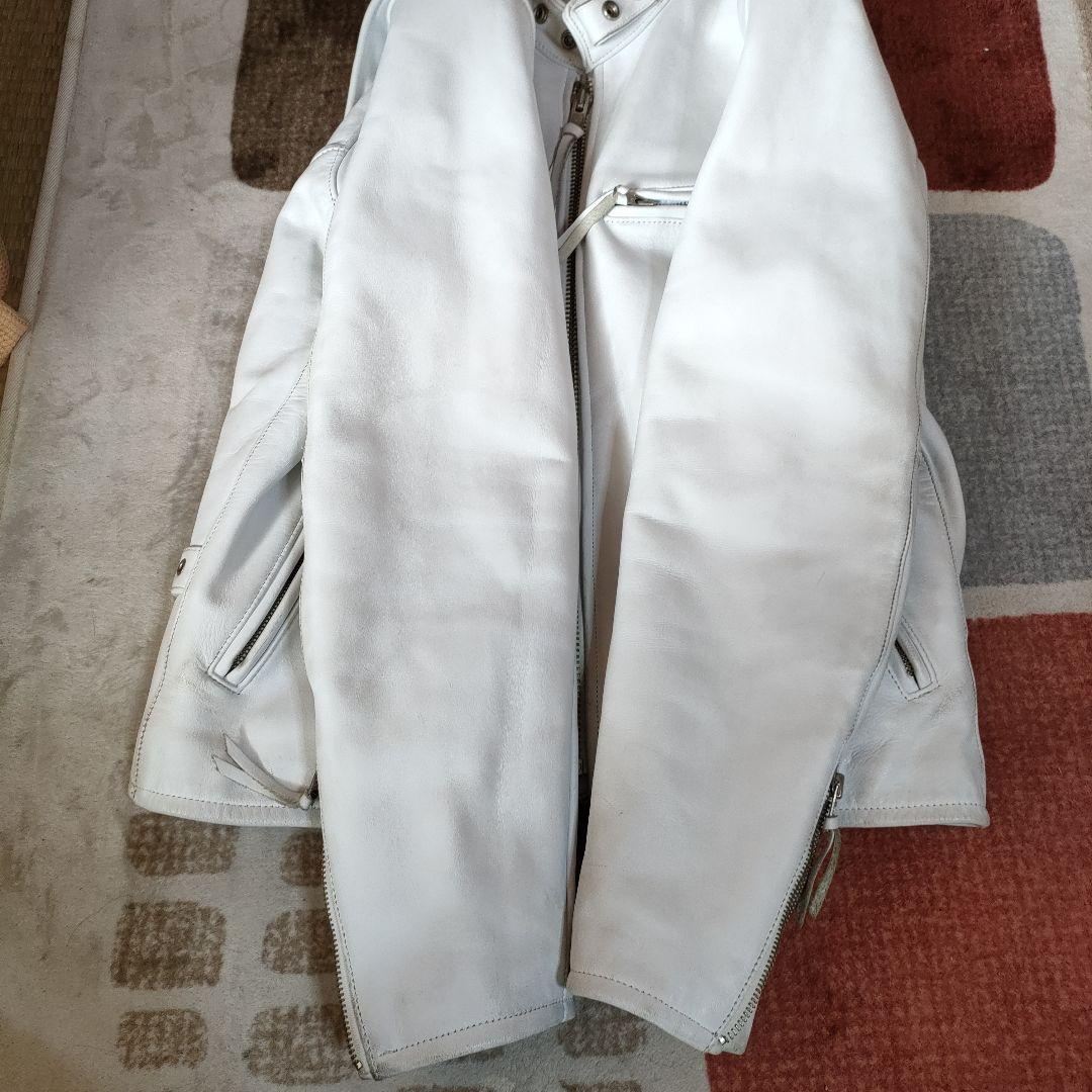 ホワイト シングルライダースジャケット　フリーダム　ヴィンテージ　３８