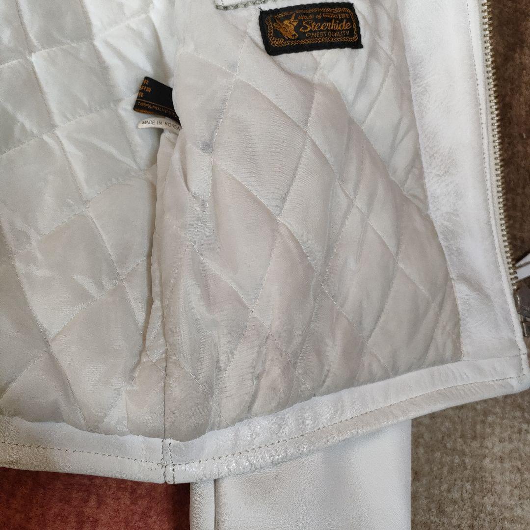 ホワイト シングルライダースジャケット　フリーダム　ヴィンテージ　３８