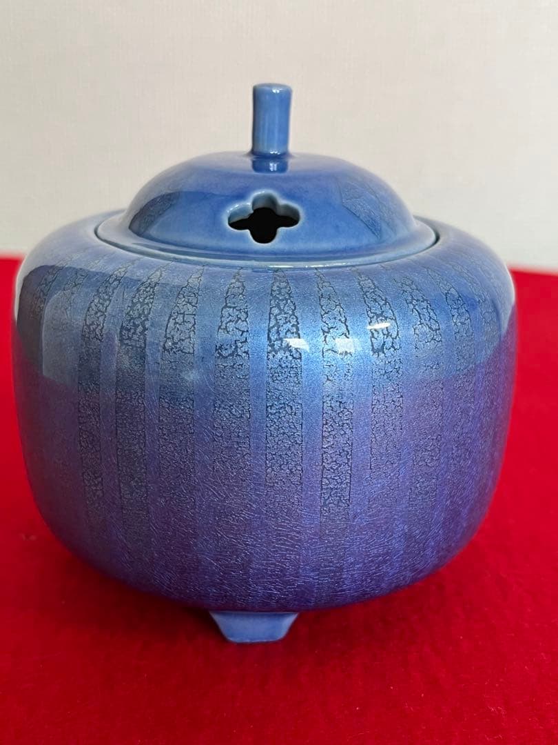 中田一於 淡青釉裏銀彩 香炉 管理N42 九谷焼 日本工芸会正会員 茶道具