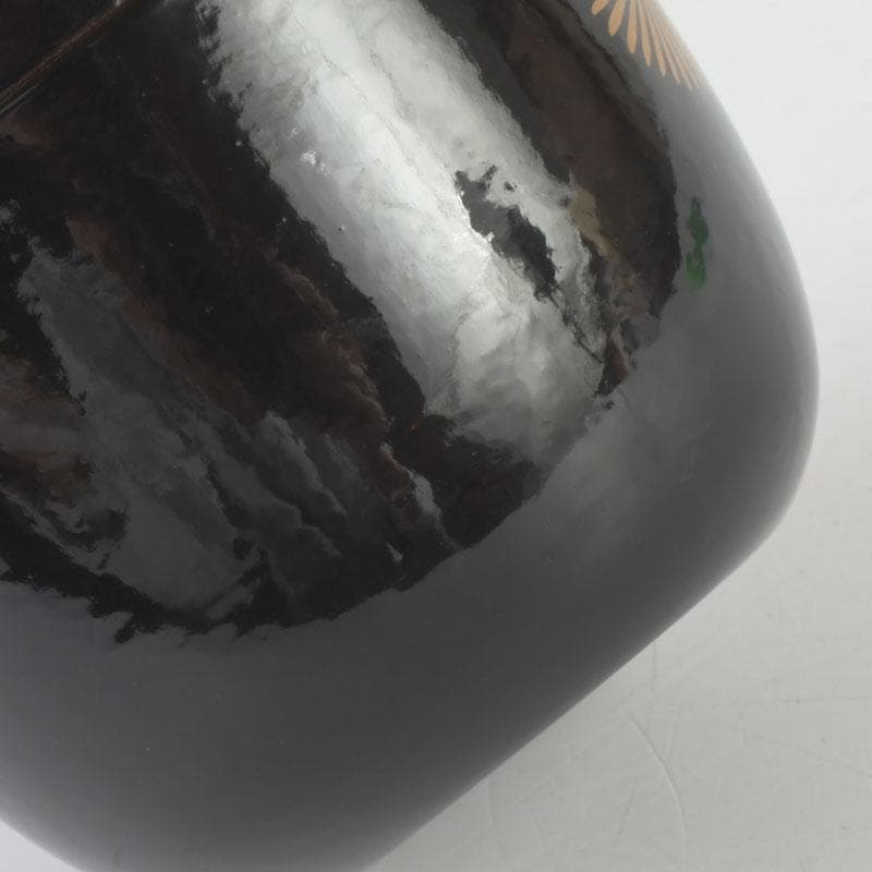 茶道具　山中塗　道場宗廣作　唐松文　一閑　大棗　仕覆付　共箱　V　9545