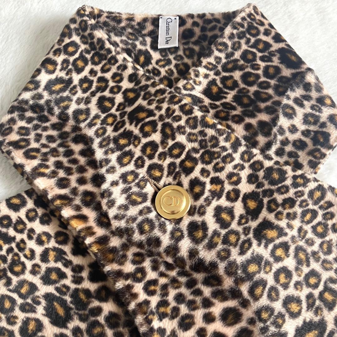 クリスチャンディオール CD金ボタン レオパード エコファーマフラー イタリア製