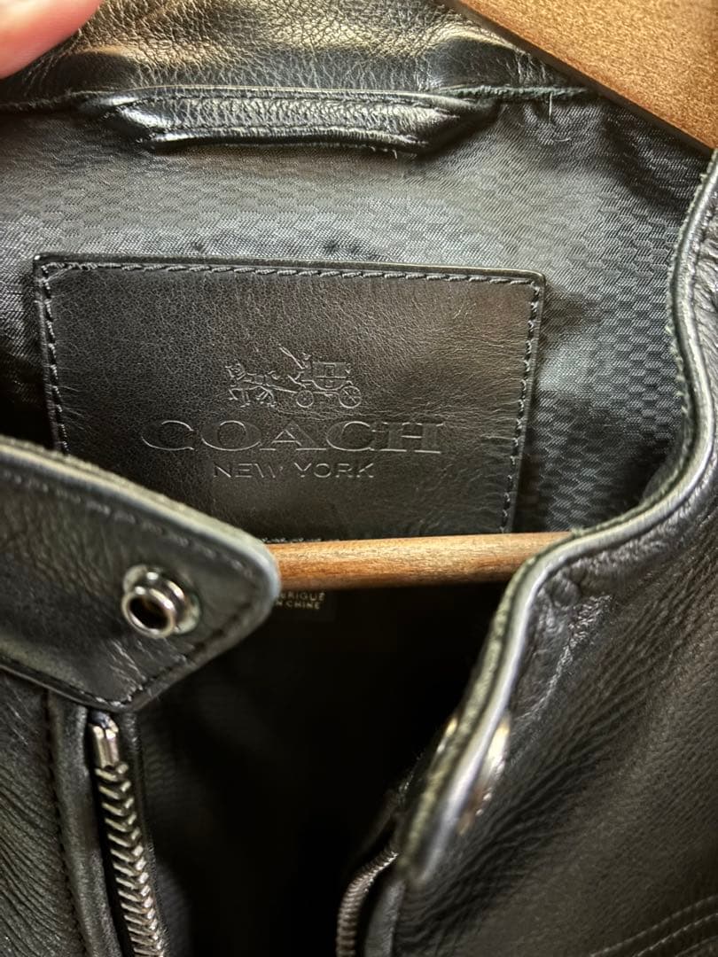 coach コーチブラックレザーシングルライダースジャケット牛革