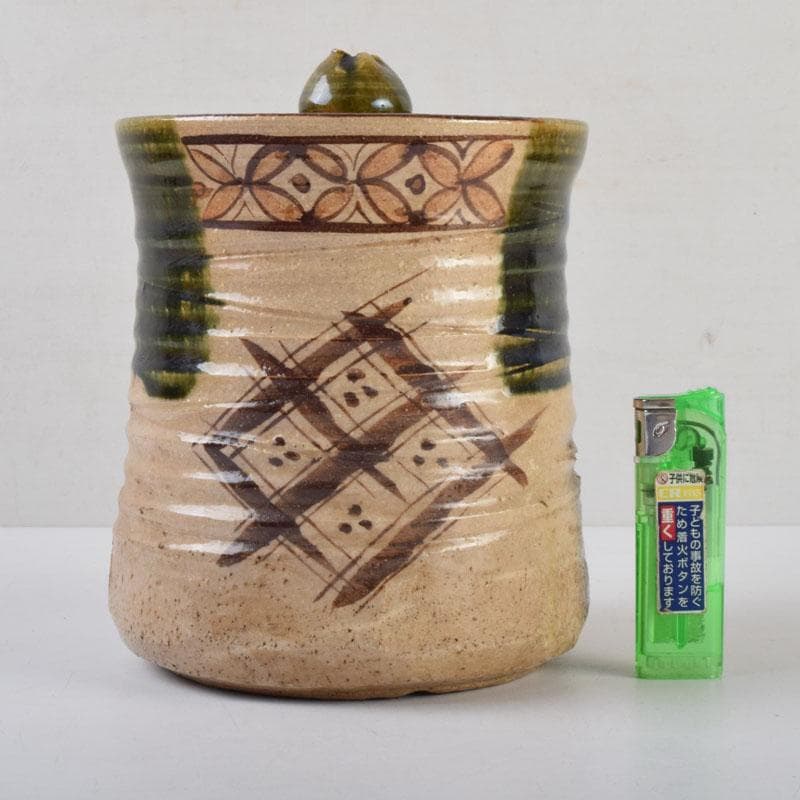 茶道具　織部焼　青織部　水指　陶印あり　時代箱　C　9077