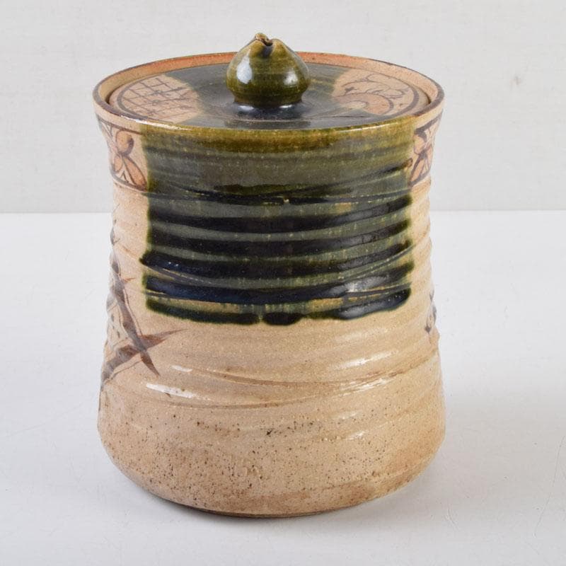 茶道具　織部焼　青織部　水指　陶印あり　時代箱　C　9077