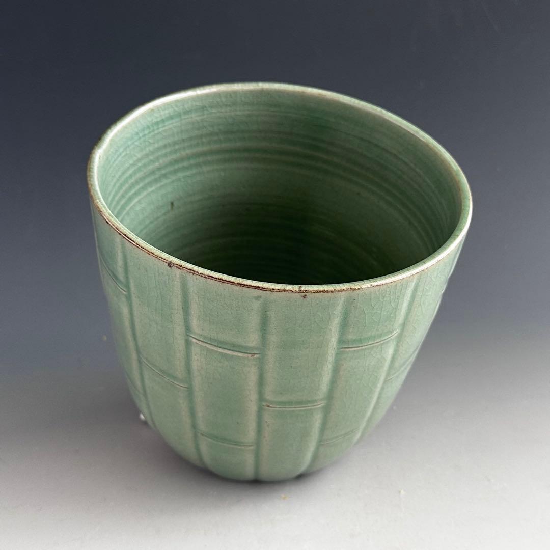 茶道具　青磁　竹彫　廣州窯　共箱　堀内宗完宗匠書付　表千家　茶会　陶芸　韓国