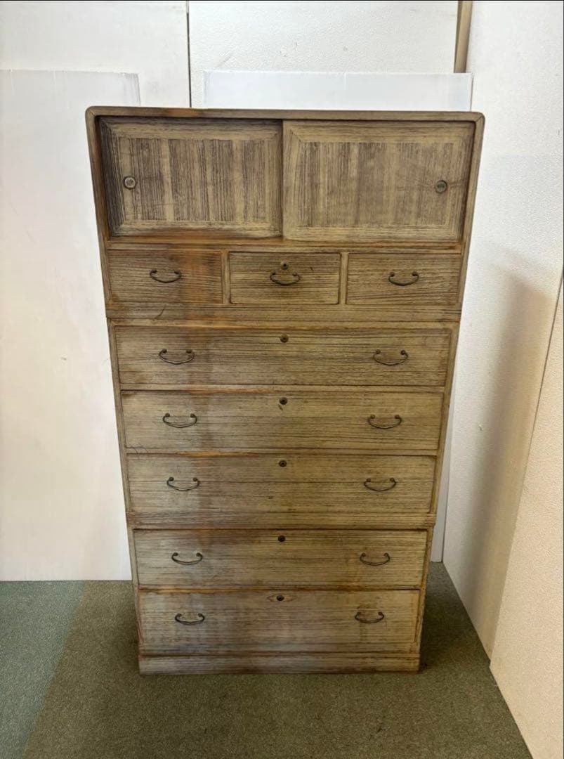 昭和レトロヴィンテージ家具　当時物　古道具　3つ重ね　総桐タンス　焼桐箪笥