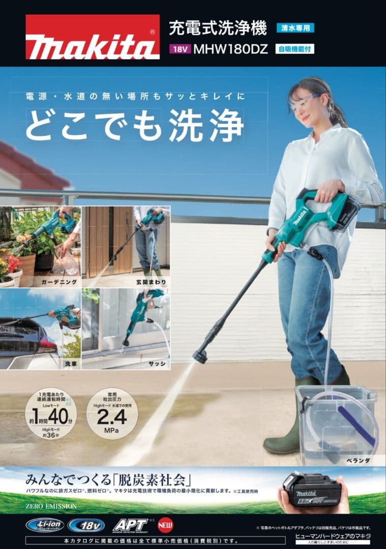 マキタ 18V充電式洗浄機 MHW180DZ 本体のみ(バッテリー・充電器別売)