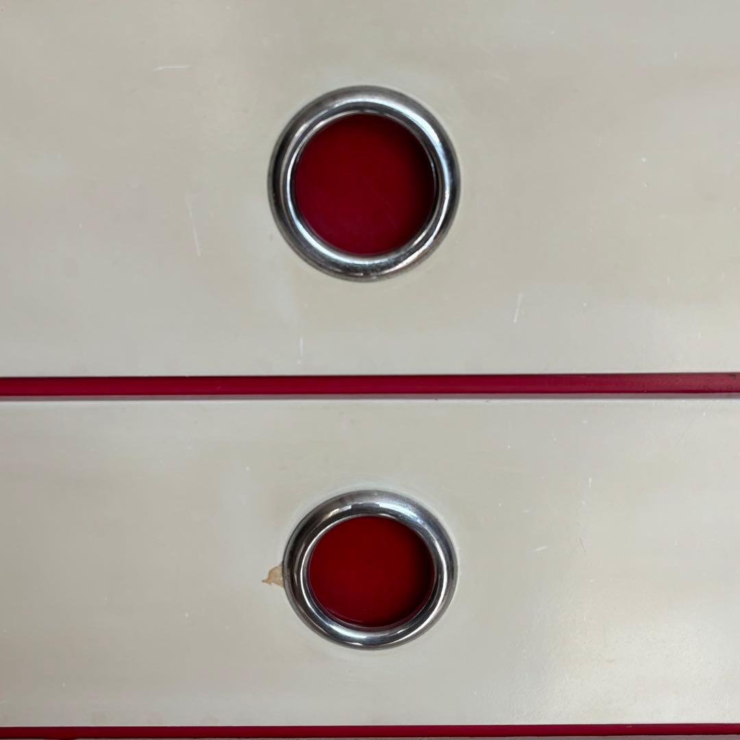 昭和レトロ レトロポップ チェスト 赤 白 整理棚 引き出し4段 タンス 木製