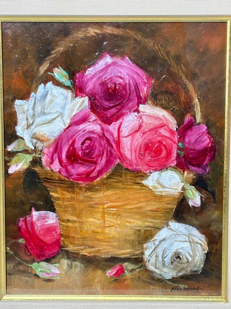 #年代尚美「ばら」油彩画 直筆サイン