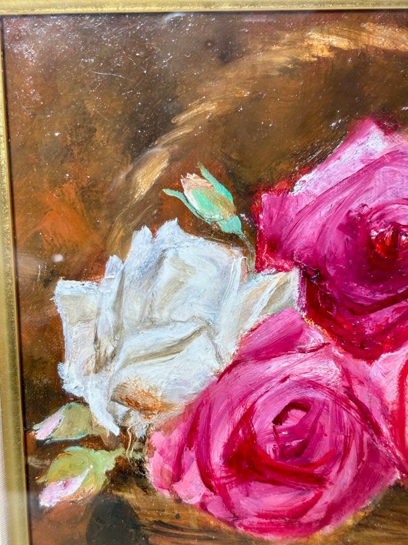 #年代尚美「ばら」油彩画 直筆サイン