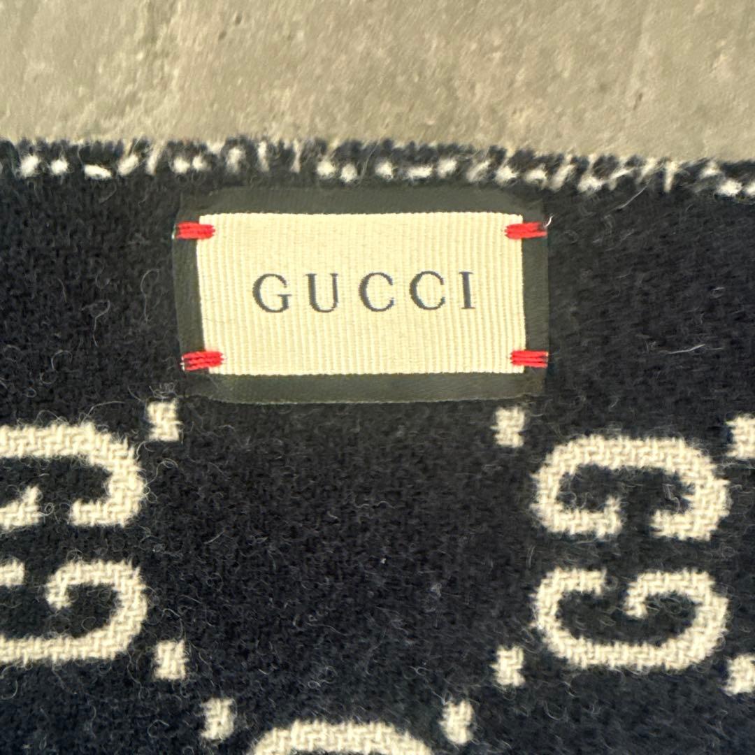 GUCCI チェック柄マフラー ネイビー