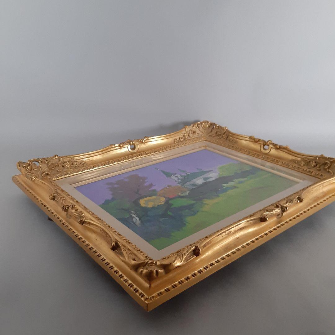 No4605 額装　菅野矢一「教会の春」油彩画　直筆サイン　箱付　絵画　送料無料