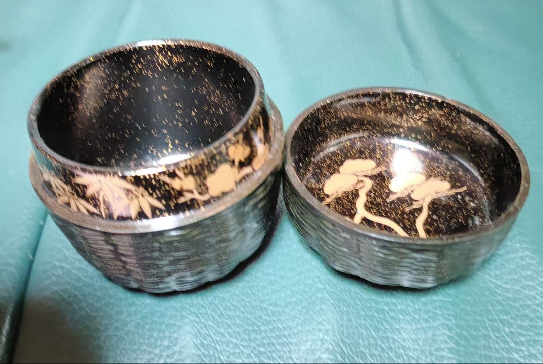 こより編み乾漆技法本金蒔絵棗茶道具 巾着袋付き