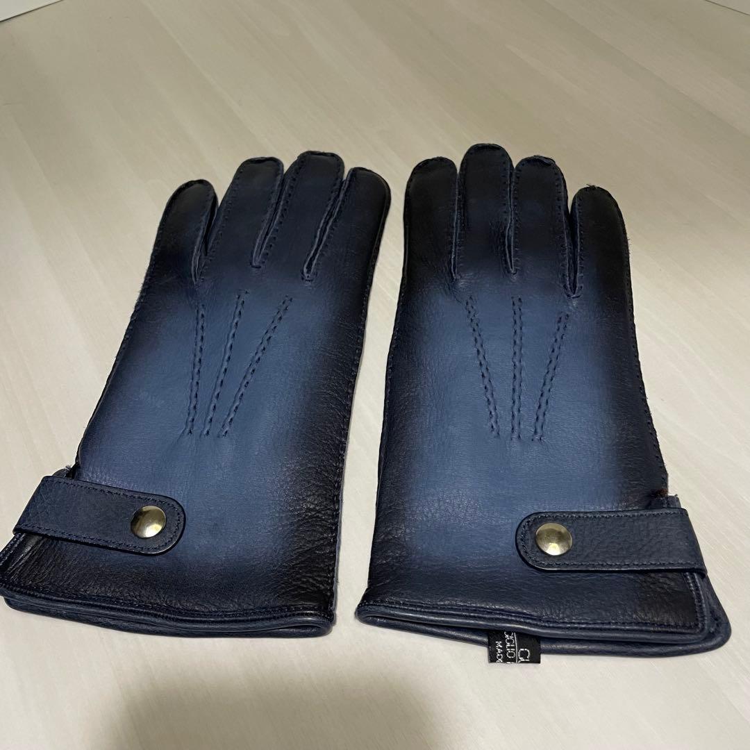 美品☆メンズ☆手袋☆ネイビー☆ブルー☆グラデーション☆シープスキン☆