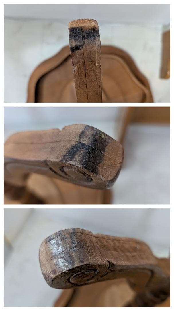 イタリア製 猫脚 ウッド サイドテーブル 象嵌細工 ビーチ 無垢材 ビンテージ