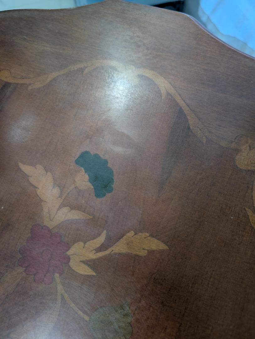 イタリア製 猫脚 ウッド サイドテーブル 象嵌細工 ビーチ 無垢材 ビンテージ