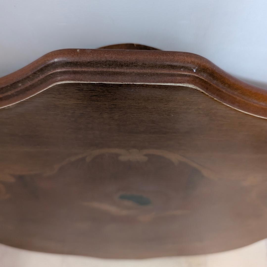 イタリア製 猫脚 ウッド サイドテーブル 象嵌細工 ビーチ 無垢材 ビンテージ