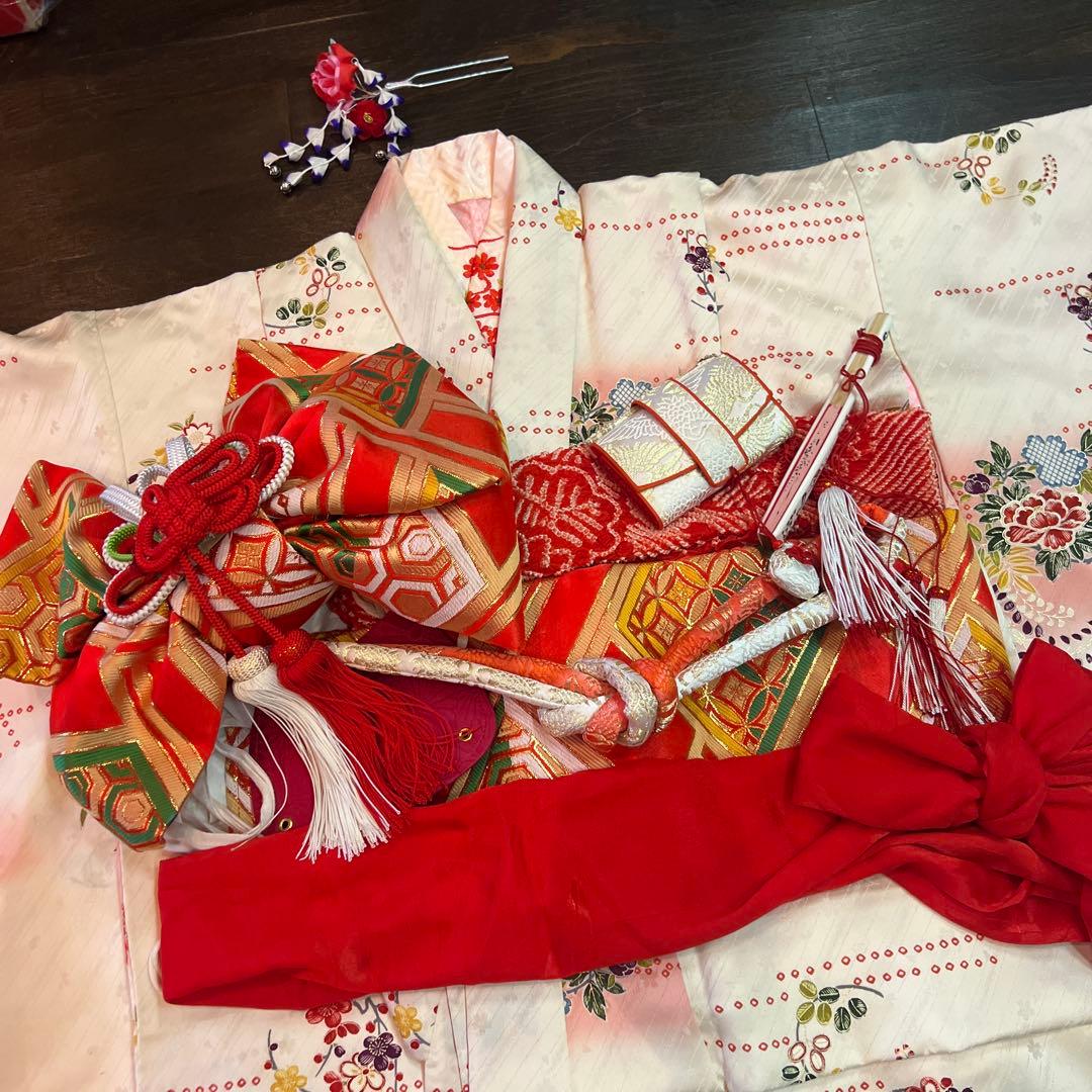 アンティーク 七五三 着物 作り帯 小物一式 フルセット 特価 大正ロマン 白系