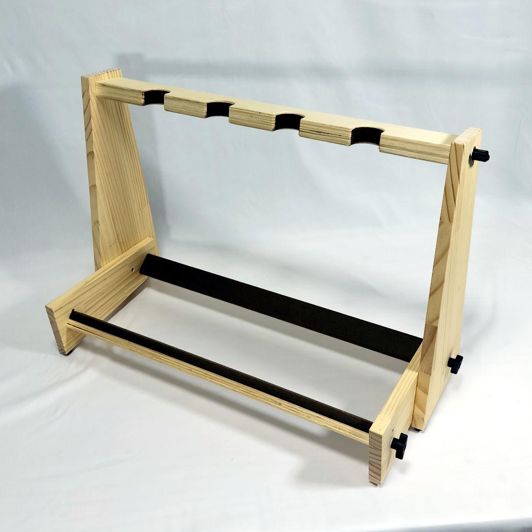 ハンドメイド　木製スタンド　三線　ウクレレ 兼用タイプ　 ナチュラルカラー4本用