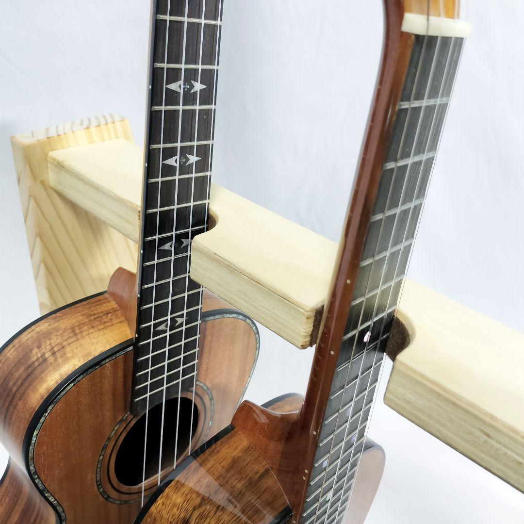 ハンドメイド　木製スタンド　三線　ウクレレ 兼用タイプ　 ナチュラルカラー4本用