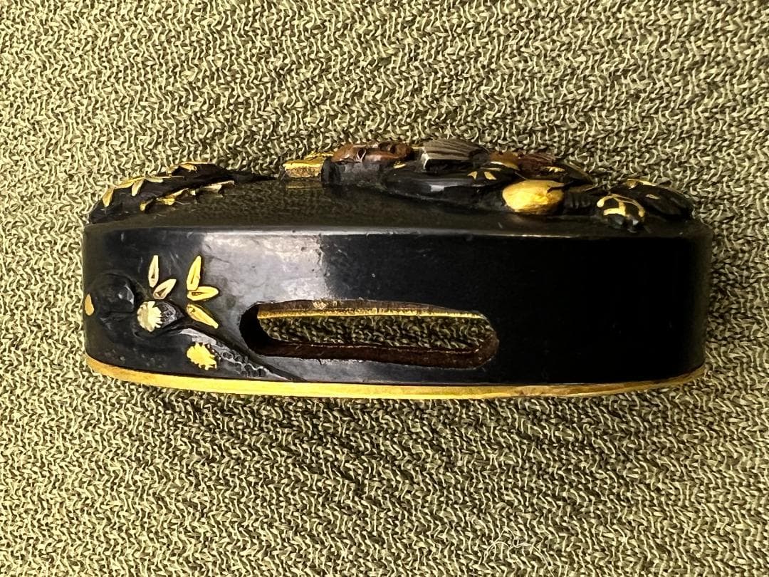 【海】江戸後期屈指名工！浜野矩随！『矩随』在銘 赤銅人物高彫金銀象嵌 縁頭 超絶