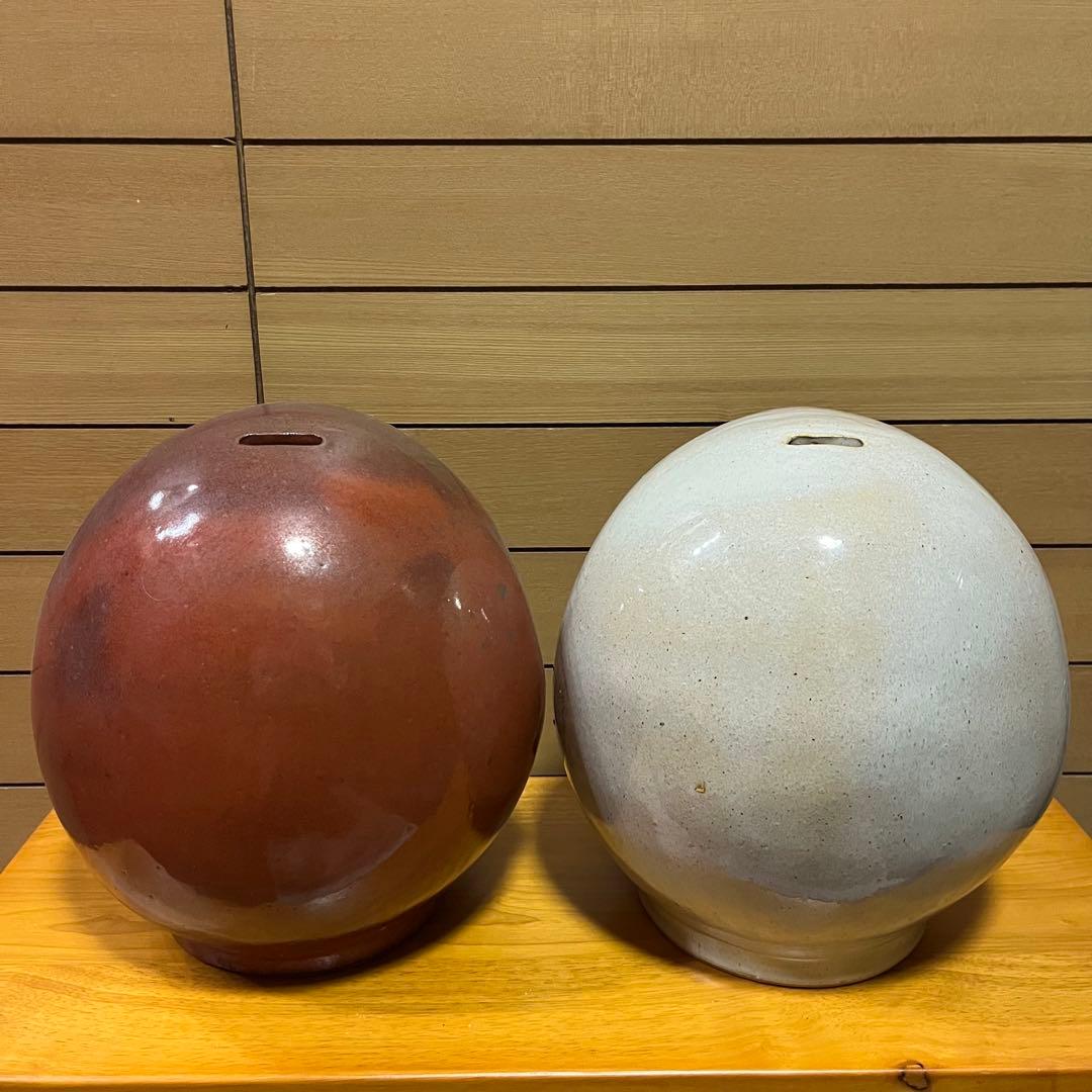 信楽焼　たぬきだるま　紅白2体セット