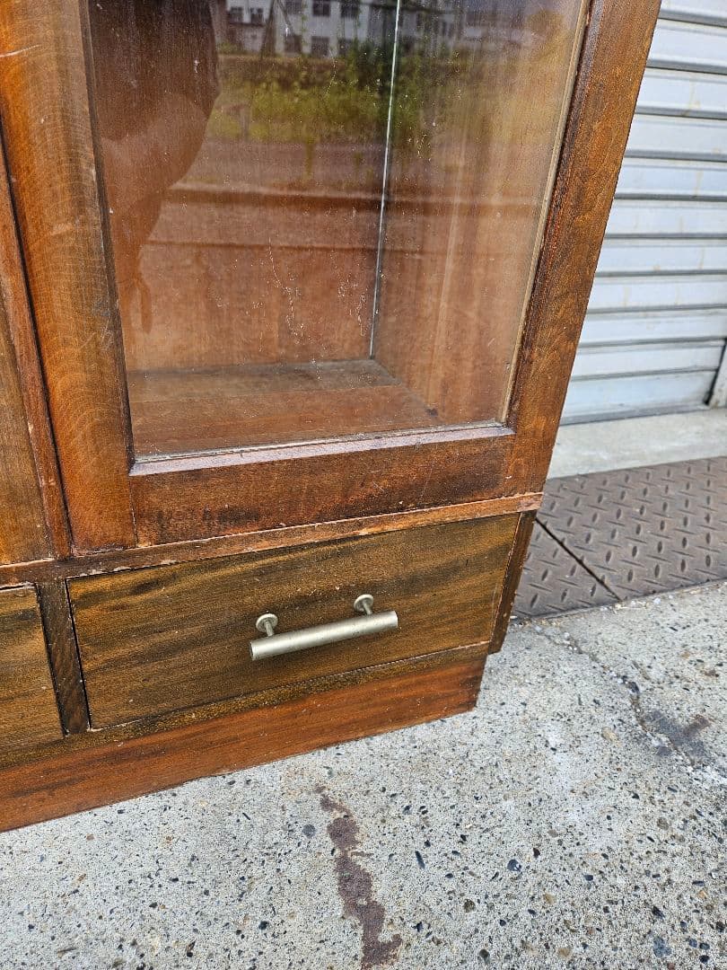 日本のアンティーク 古い木のガラスケース オープンラック 飾り棚 キャビネット