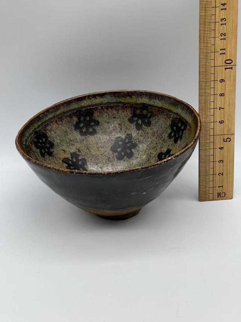 宋時代　黑釉天目梅花文茶碗　木の葉　福清窯茶盞 吉州窯 唐物(A-93)