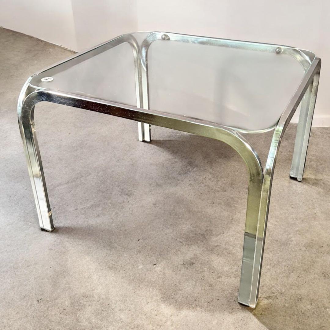 ラリー様　HR810 レトロなガラステーブル　スチール　シルバー