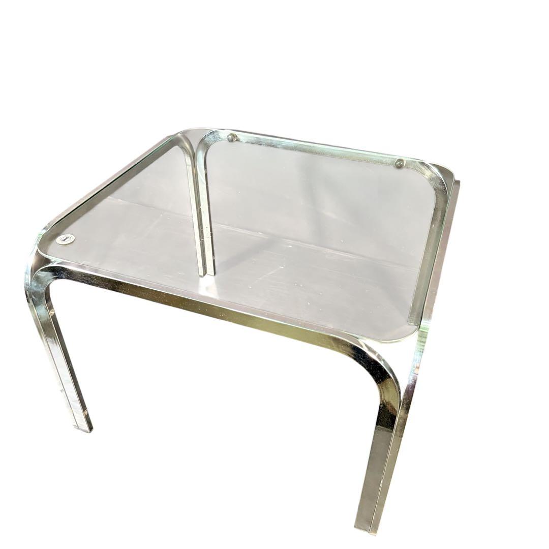 ラリー様　HR810 レトロなガラステーブル　スチール　シルバー