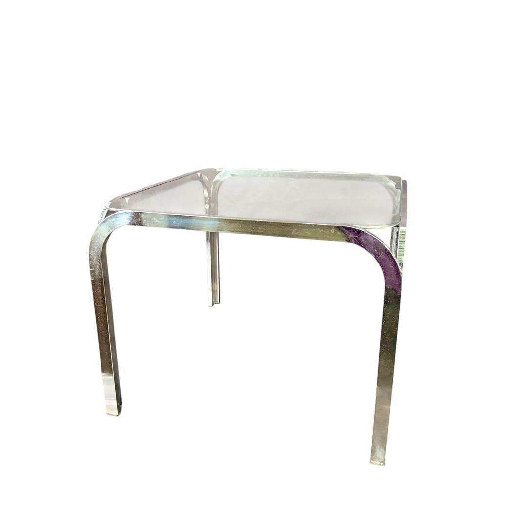 ラリー様　HR810 レトロなガラステーブル　スチール　シルバー