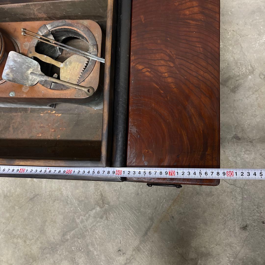 当時物　関東火鉢 欅 長火鉢　銅壺付き　欅　黒柿　猫板　時代家具　アンティーク