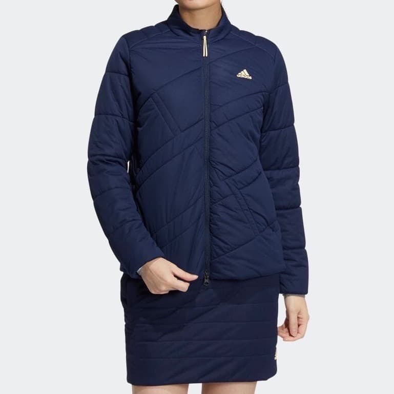 【M】秋冬 アディダス ゴルフ 保温 キルティング 中綿セットアップ 紺
