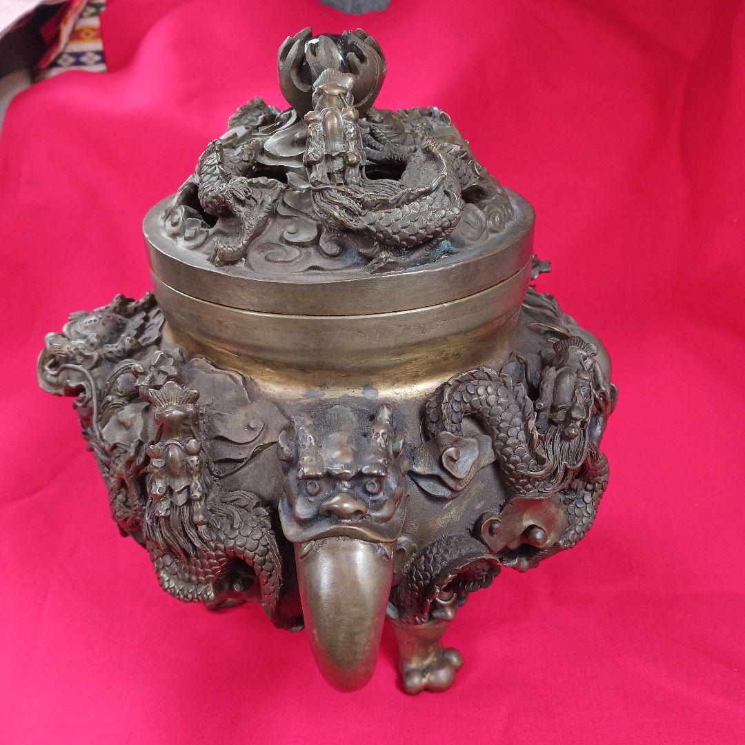 中国 銅薫製香炉 九竜香炉 製品