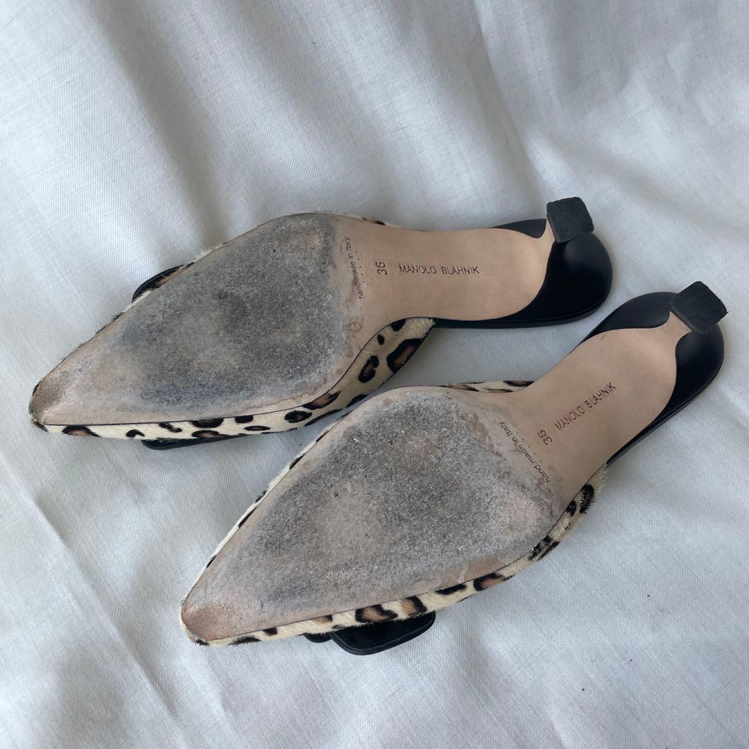 美品　36 MANOLO BLAHNIK メイセール　ヒョウ柄ミュール