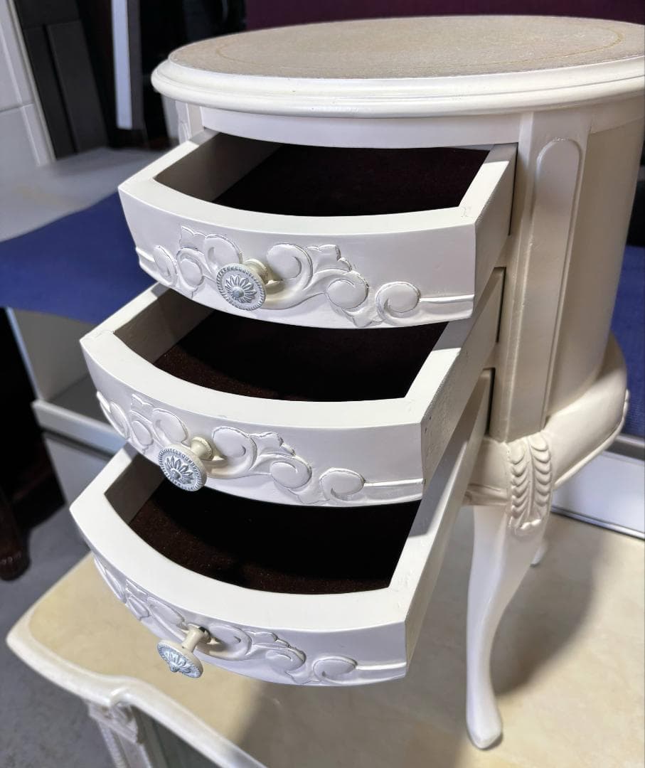 アンティーク風 猫脚 姫家具エレガントコモ ラウンド3段チェスト マホガニー材