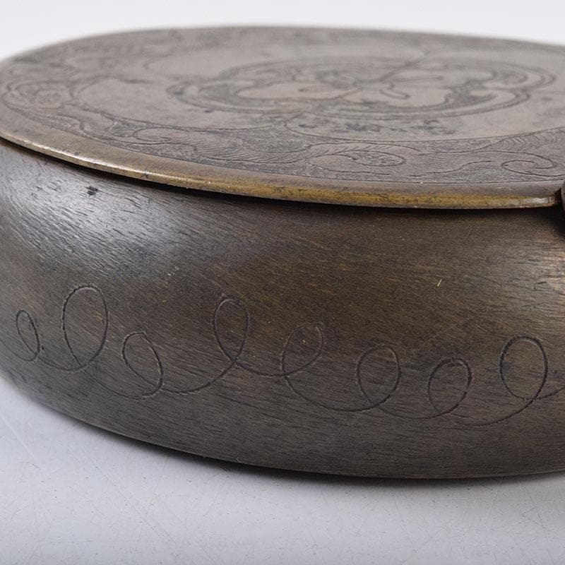 中国　古銅　木瓜神獣刻　薬入　蓋物　時代箱付　C　R8939