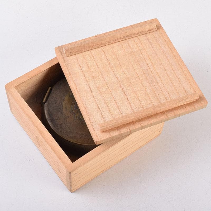 中国　古銅　木瓜神獣刻　薬入　蓋物　時代箱付　C　R8939