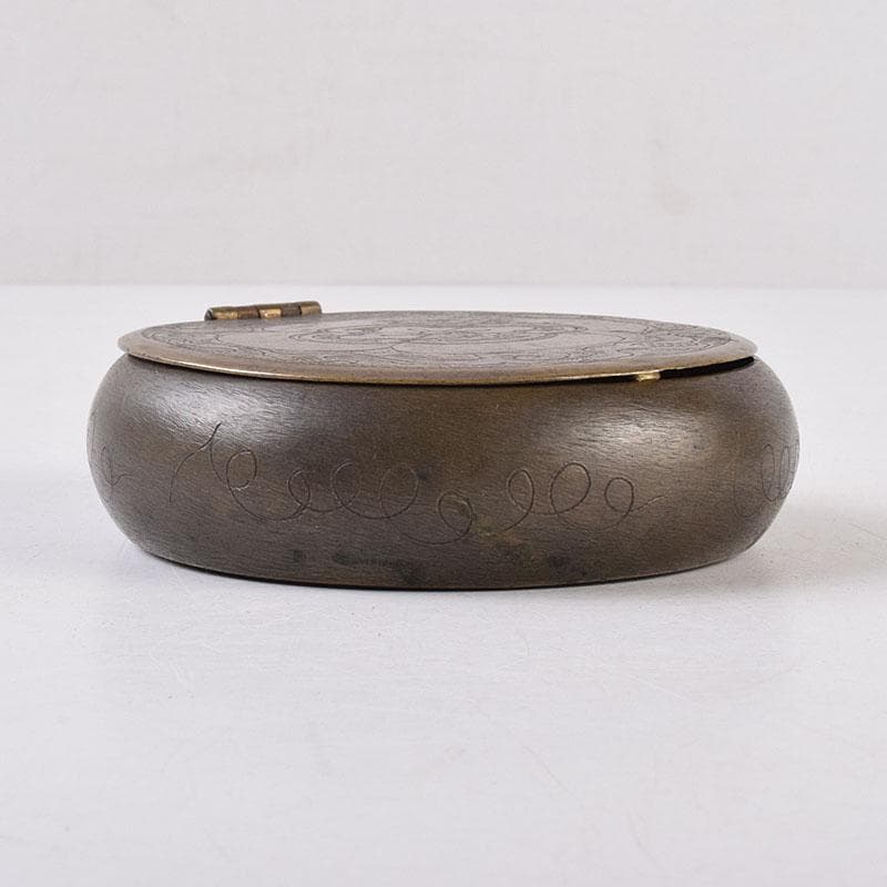 中国　古銅　木瓜神獣刻　薬入　蓋物　時代箱付　C　R8939